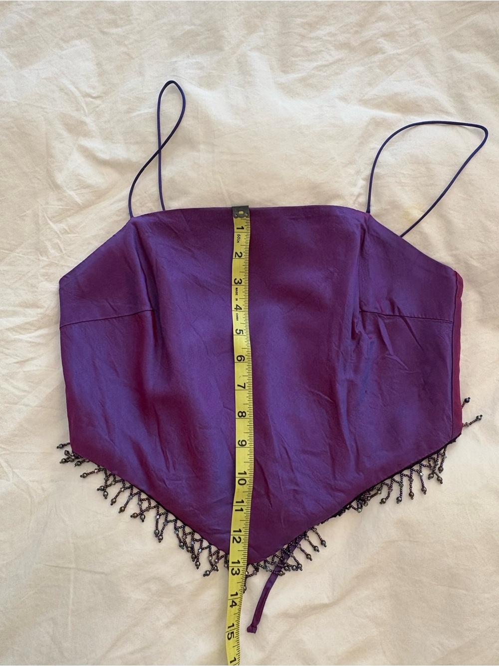 Vintage Iridescent Purple Beaded Trim Spaghetti Strap Crop Top - Picture 2 of 6